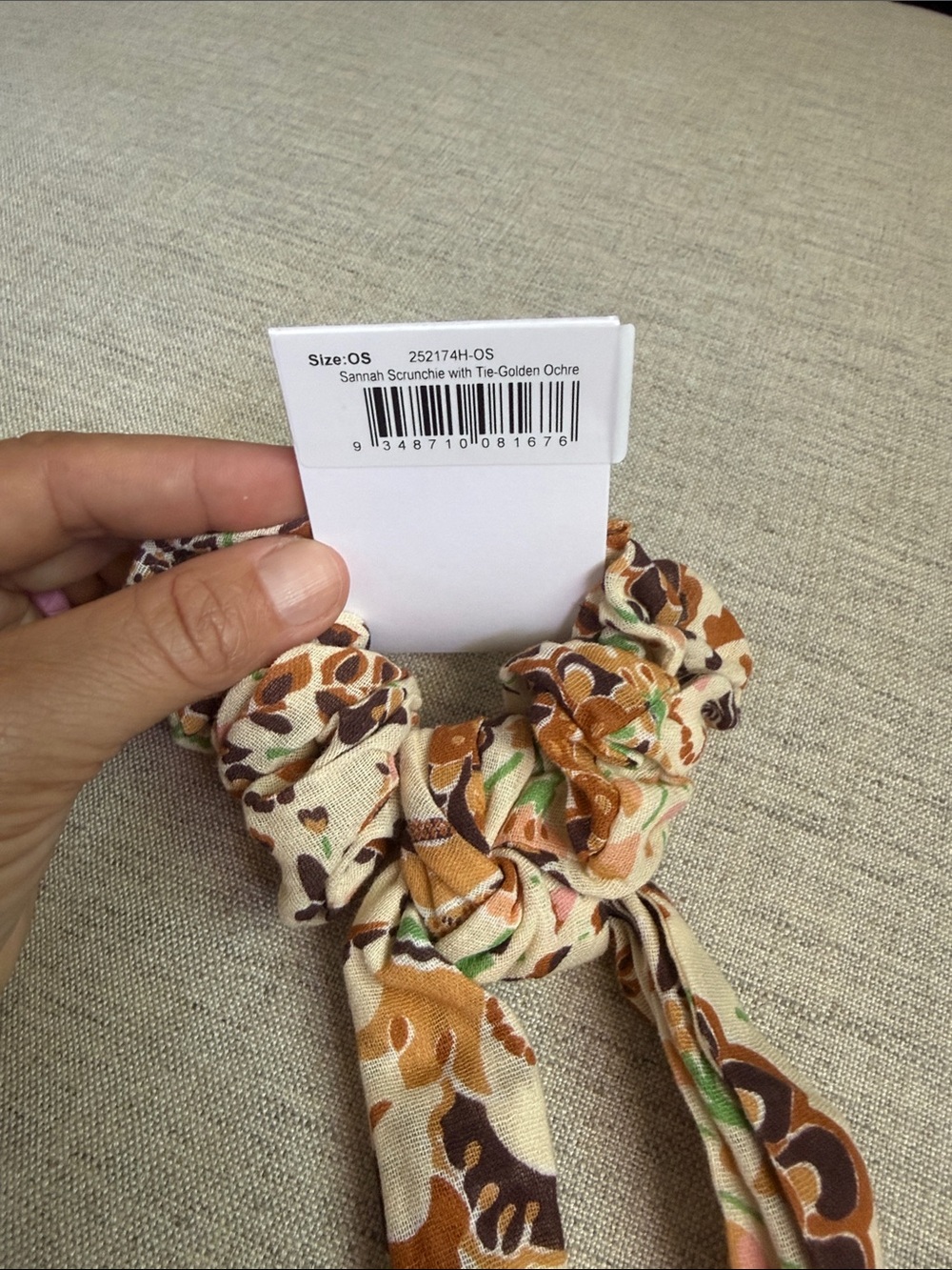 SPELL Beige Floral Tie Scrunchie with Tails - Picture 3 of 4